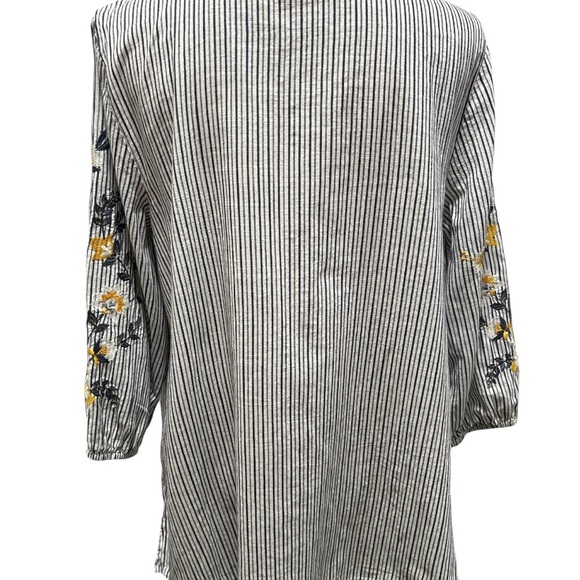 J. Jill Striped Embroidered V-Neck 3/4 Sleeve Top Womens Petite Large Blue White - Picture 5 of 12